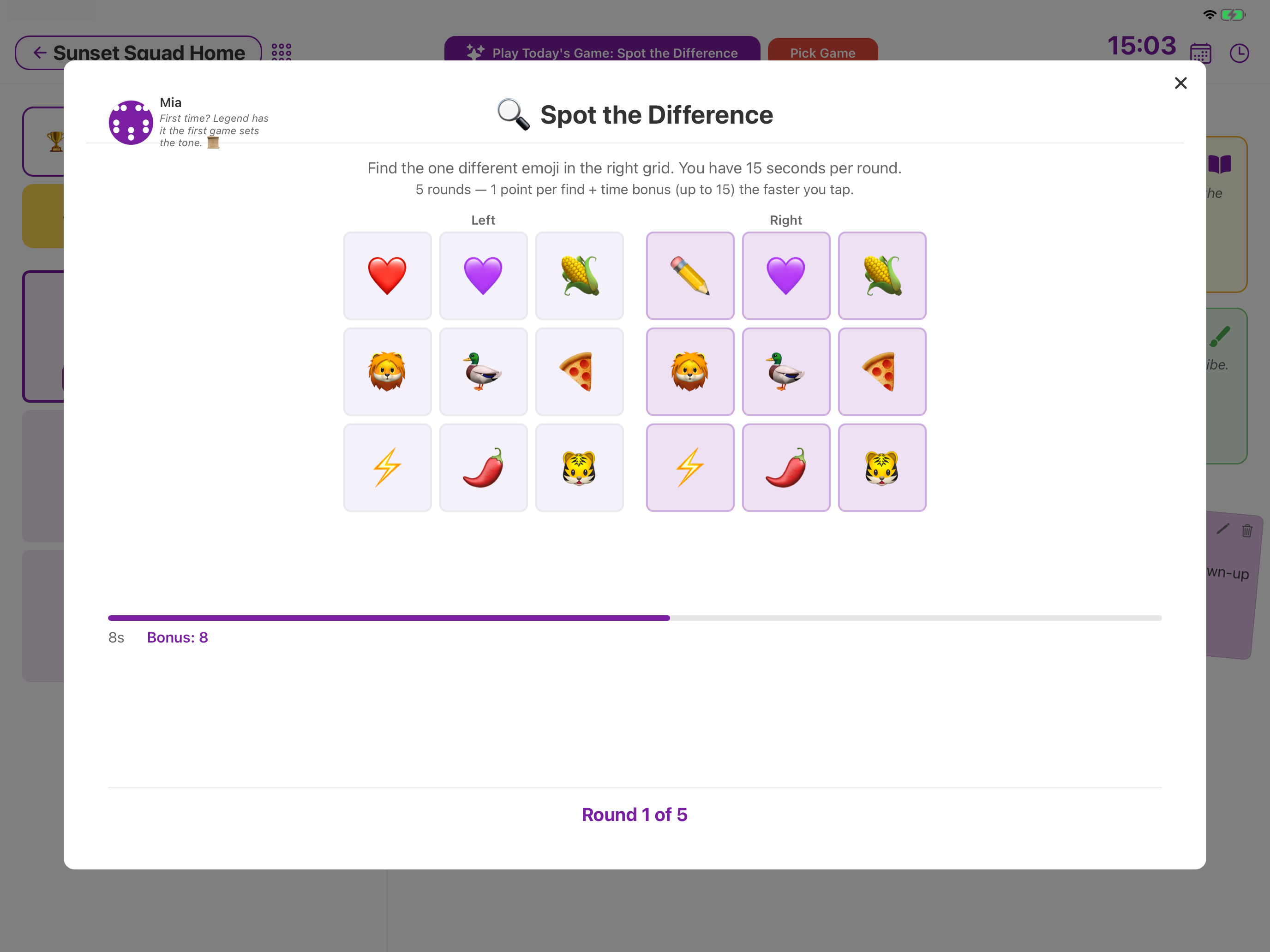 Chorish games screen showing daily mini-games or game selection