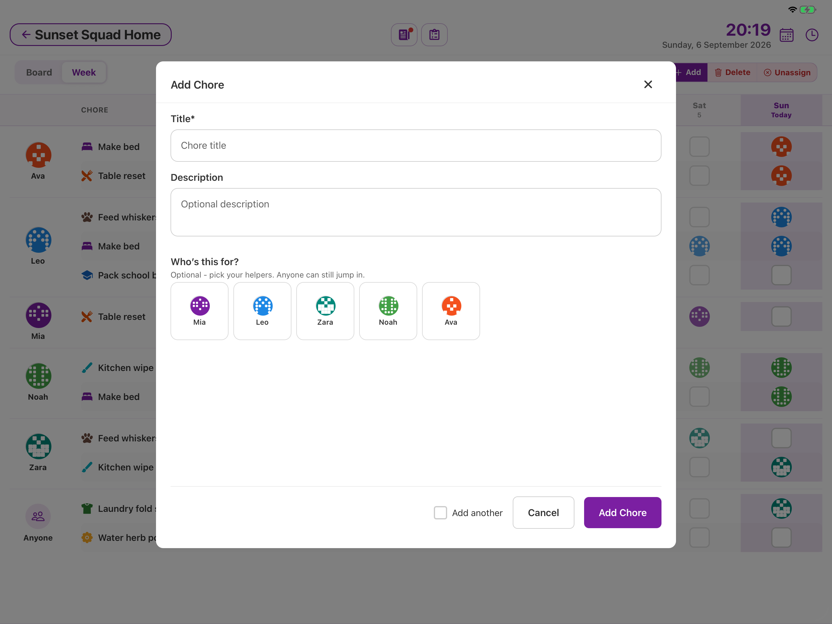 How do I add a chore in Week? – screenshot 1