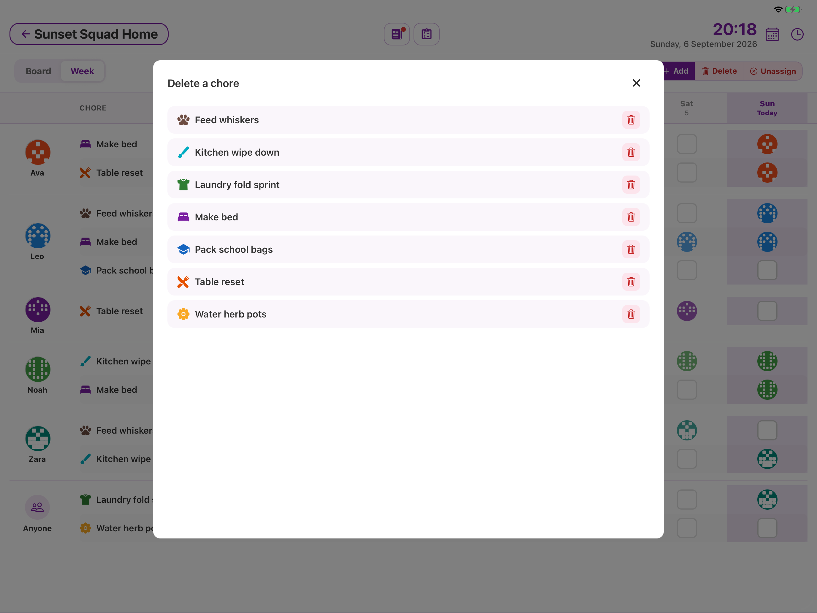How do I delete a chore in Week? – screenshot 1