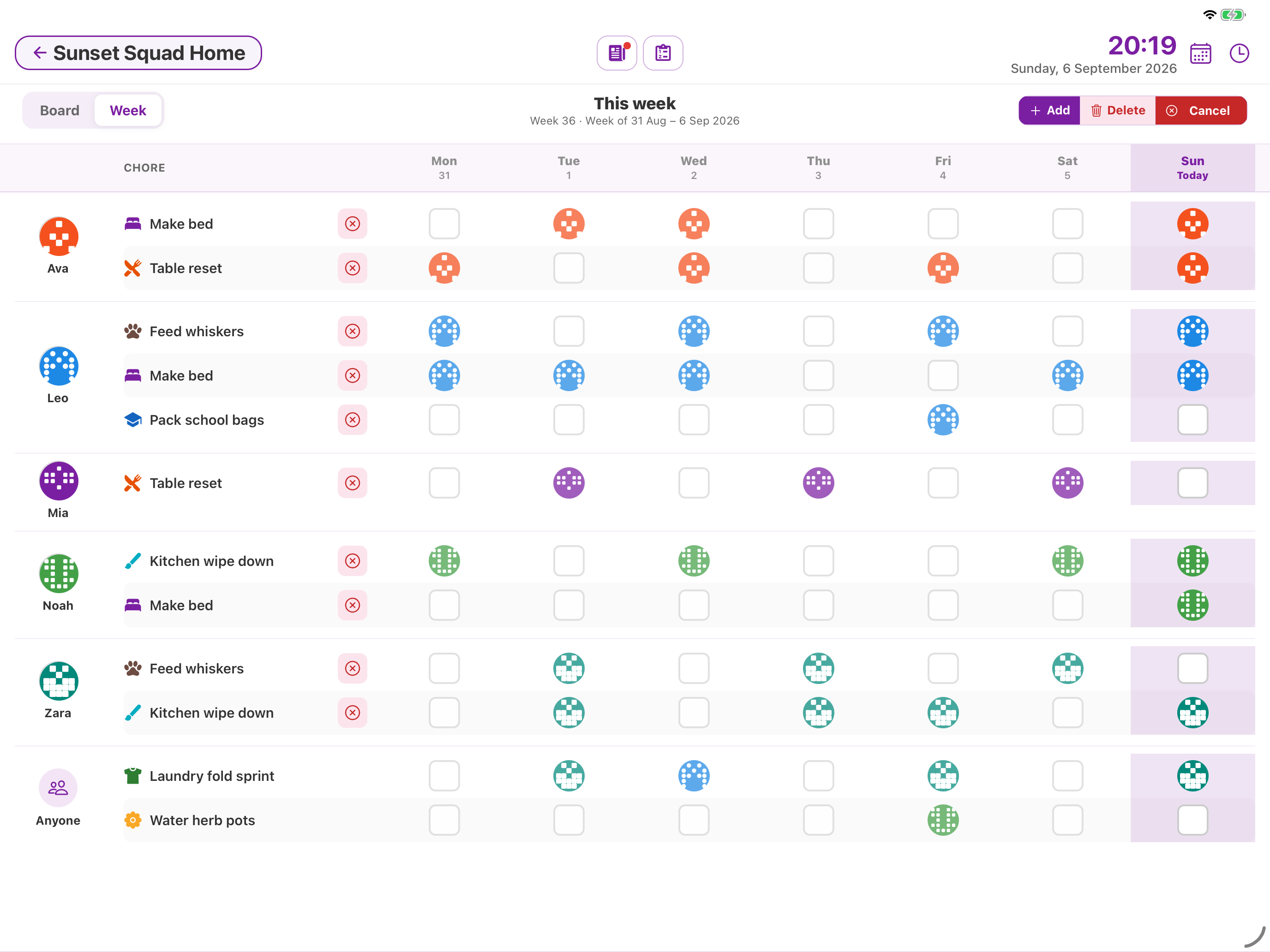 How do I unassign a chore in Week? – screenshot 1